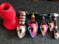 Chrissie exercises her anus with anal plugs without ejaculating