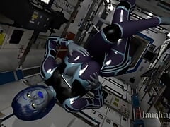 Sexy Blue Android Chick Fondles Her Own Big Tits