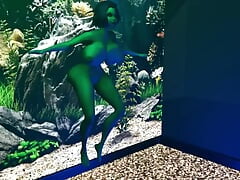 Hot Alien Chick's Squishy Tits and Ass Float Well In the Aquarium
