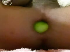 Inserting lemons in my ass while showing my pierced cock in chains Part II