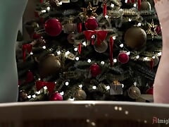 Trishka and Hot Alien Chick Work Together To Give Festive Titjobs