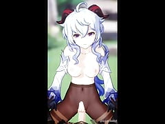 Ganyu With Her Tits Out Gets Fucked from Underneath Through Ripped Tights