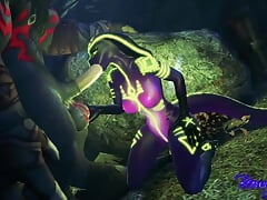 Qhala Glows While While She Takes a Huge Monster Cock Down Her Throat