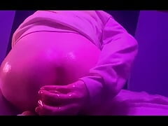 Femboy gets oiled up and plays with 8 inch dildo