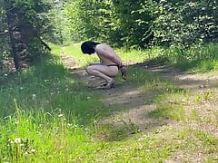 Sissy fag having fun in the woods