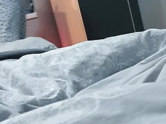 Step son hiding massive under blanket from step mom