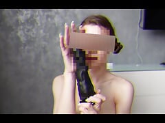 I masturbate my pussy very juicily and lick a slippery huge dildo showing it on camera close up