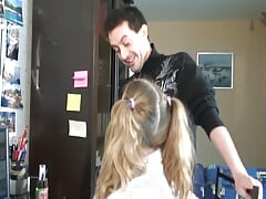 French teen getting a big load of cum on her face after doing homework