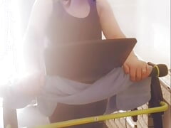 Step mom on treadmill running session to lose some weight
