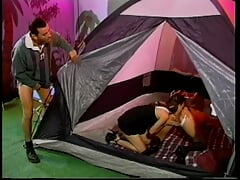 Lucky stud gets his hard cock sucked by two cute chicks then fucks