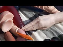 Horny blonde whore gets fucked by two guys on a picnic
