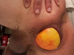 Guy pushes out big apple out of his loose ass