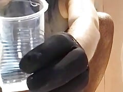 CD slave eating breakfast biscuit dipped in milk from ass!