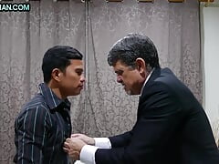 Gay businessman fucked by Asian skinny twink in office