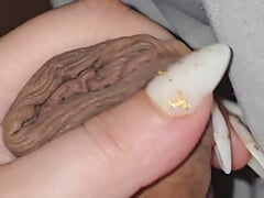 Step mom with white long nails HANDJOB step son