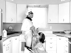 ATOMIC BOMBSHELL: 50s Tmilf Milkman Fuck IN BLACK & WHITE